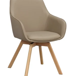 Alison karmstol beige läder/ekben snurr 2-pack