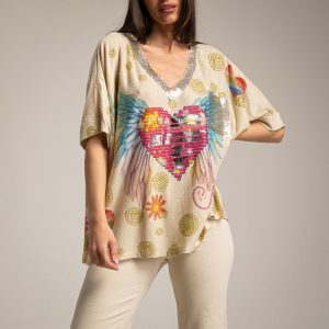 Oversize t-shirt lurex love wings
