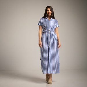 Randig skjortklänning med bälte