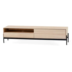 Ale mediabänk 184 cm vitoljad ek, svart metallunderrede