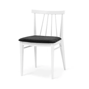 Amy stol vitlack, sits tyg Clark mörkgrå ull 2-pack