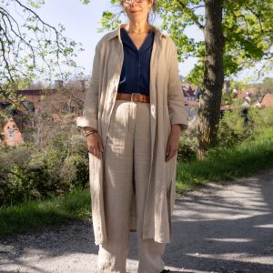 Linnebyxor med hög midja och vida ben – Nature
