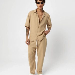 Linen effect set herr beige